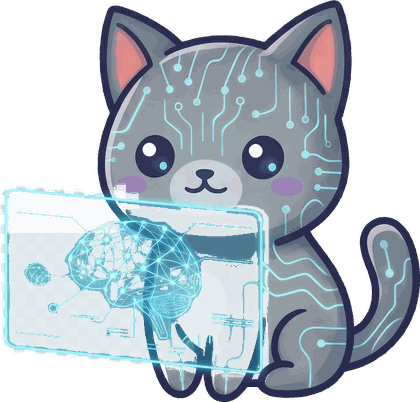 DBA cat con holograma de inteligencia artificial