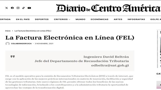 Diario de Centro América: Artículo institucional sobre la Factura …