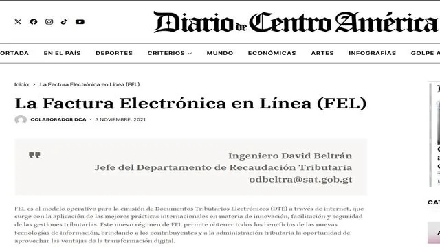Diario de Centro América: Artículo institucional sobre la Factura …
