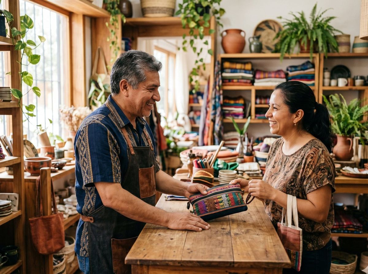 Empresario latino atendiendo su negocio